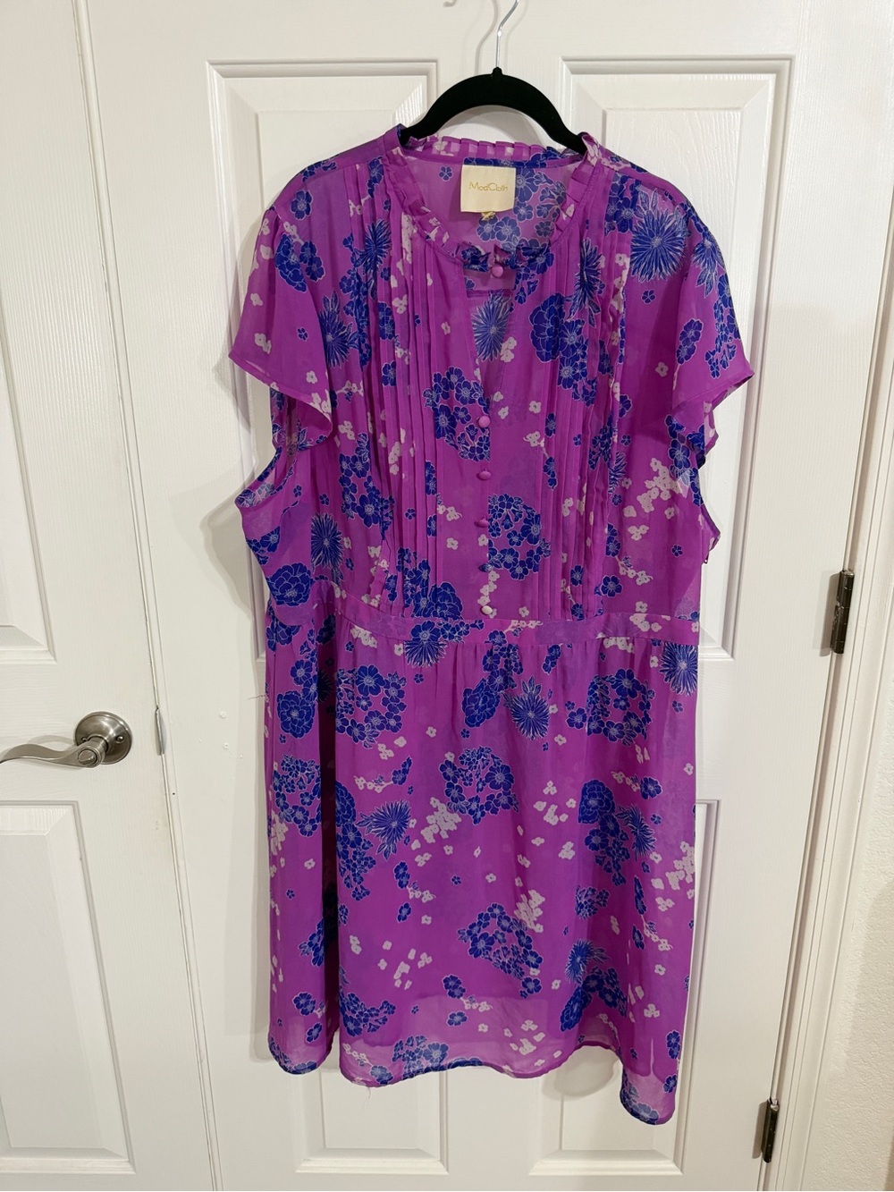 ModCloth Purple Blue Floral Sheer Pintuck Button Midi Dress Retro Cottagecore